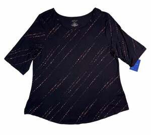 Apt. 9 Womens Essential Elbow-Sleeve Tee Top Sz XLarge Black Diagonal Print NWT